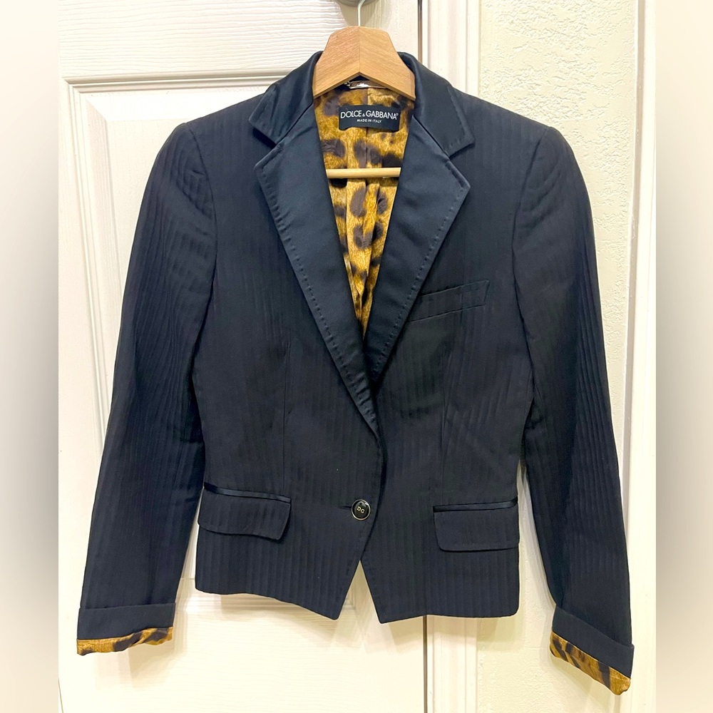 VINTAGE DOLCE & GABBANA BLACK WOMEN'S JACKET WITH LEOPARD LINING